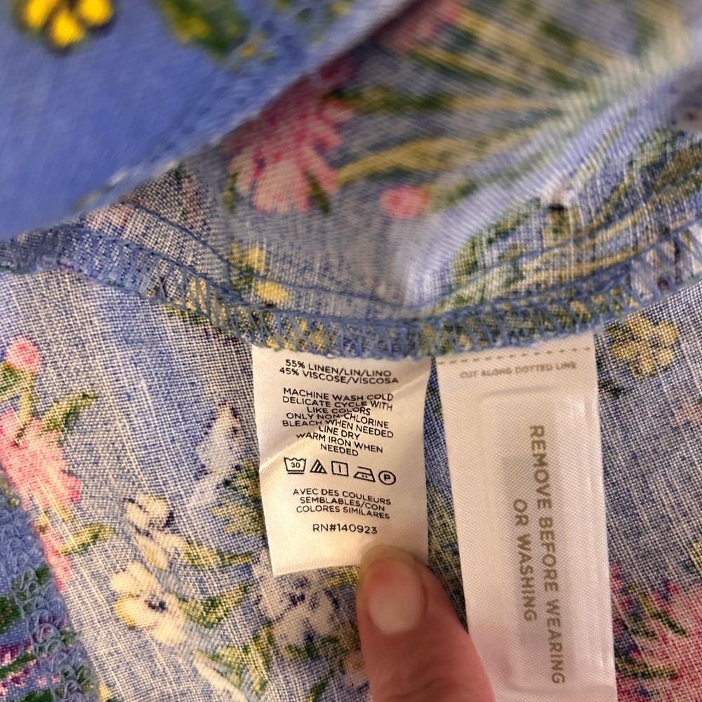 NWT LOFT Size 2 Floral Babydoll Dress Puff Sleeve Blue Linen Cottagecore - Picture 10 of 12